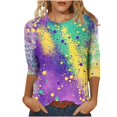 thumbnail image 1 of Penkiiy T-shirt Décontracté à Col Rond Manches 3/4 pour Femmes Mardi Gras Mode Imprimée L Multicolore, 1 of 5