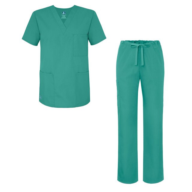 Adar Universal Unisex Scrub Set - Unisex V-Neck Scrub Top & Tapered Drawstring Scrub Pants