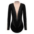 thumbnail image 3 of RUNQHUI Women's Long Sleeve Gymnastics Leotard Shiny Rhinestone Bodysuit for Acrobattics Performance 04Black M, 3 of 7