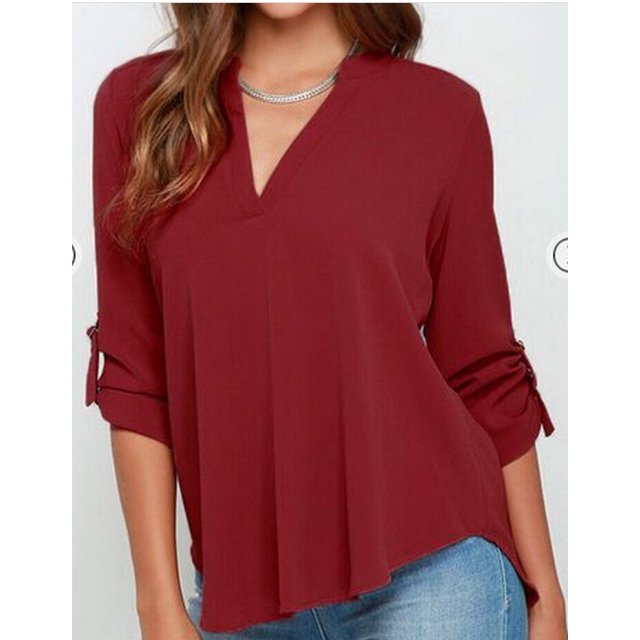 Hauts pour Femmes à Manches 3/4 à Col en V Tunique Décontractée Blouse Chemise Ample