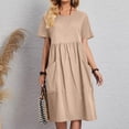 thumbnail image 1 of Fshaion Robe d'Été pour Femmes 2024 Grande Taille Décontractée à Col Rond à Manches Courtes Robe à Taille Haute Liquidation à Moins de 10!, 1 of 6