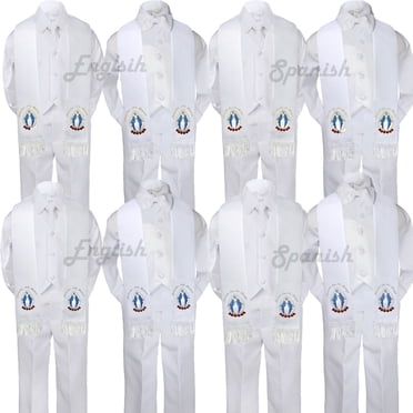 5pc Baby Toddler Maria Stole Christening Baptism Neck or Bow Tie Vest Suit Sm-7