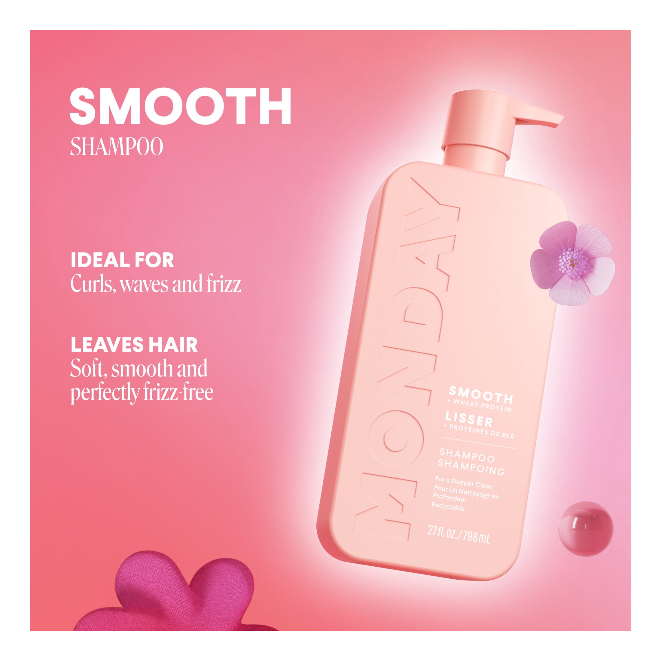MONDAY Haircare SMOOTH Shampoo with Wheat Protein & Avocado Oil for Frizz-Prone Hair