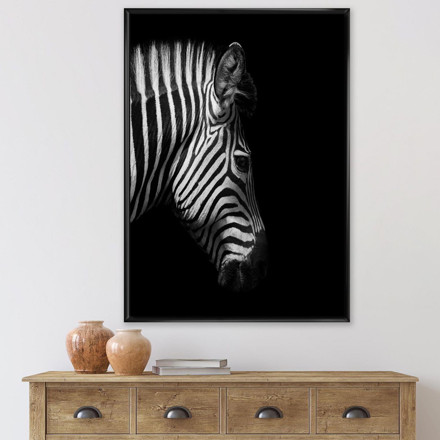 Designart Portrait monochrome de tête de zèbre ART MURAL À CADRE FLOTTÉ