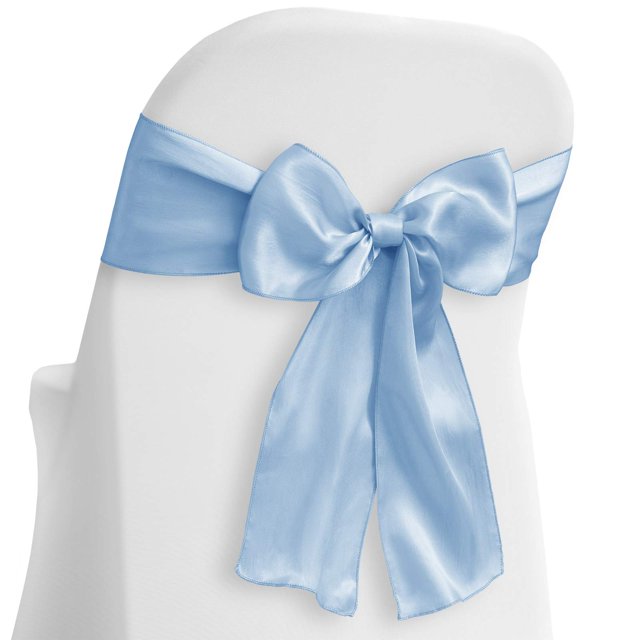 Lann's Linens - 100 Elegant Satin Wedding/Party Chair Cover Sashes/Bows - Ribbon Tie Back Sash - Baby Blue