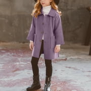 Mceream Girls Single Breasted Dress Coat Kids Winter Outerwear Jackets Wool Trench Pockets Warm Pea Coats Chamarra Para NiñA Purple 13 Years