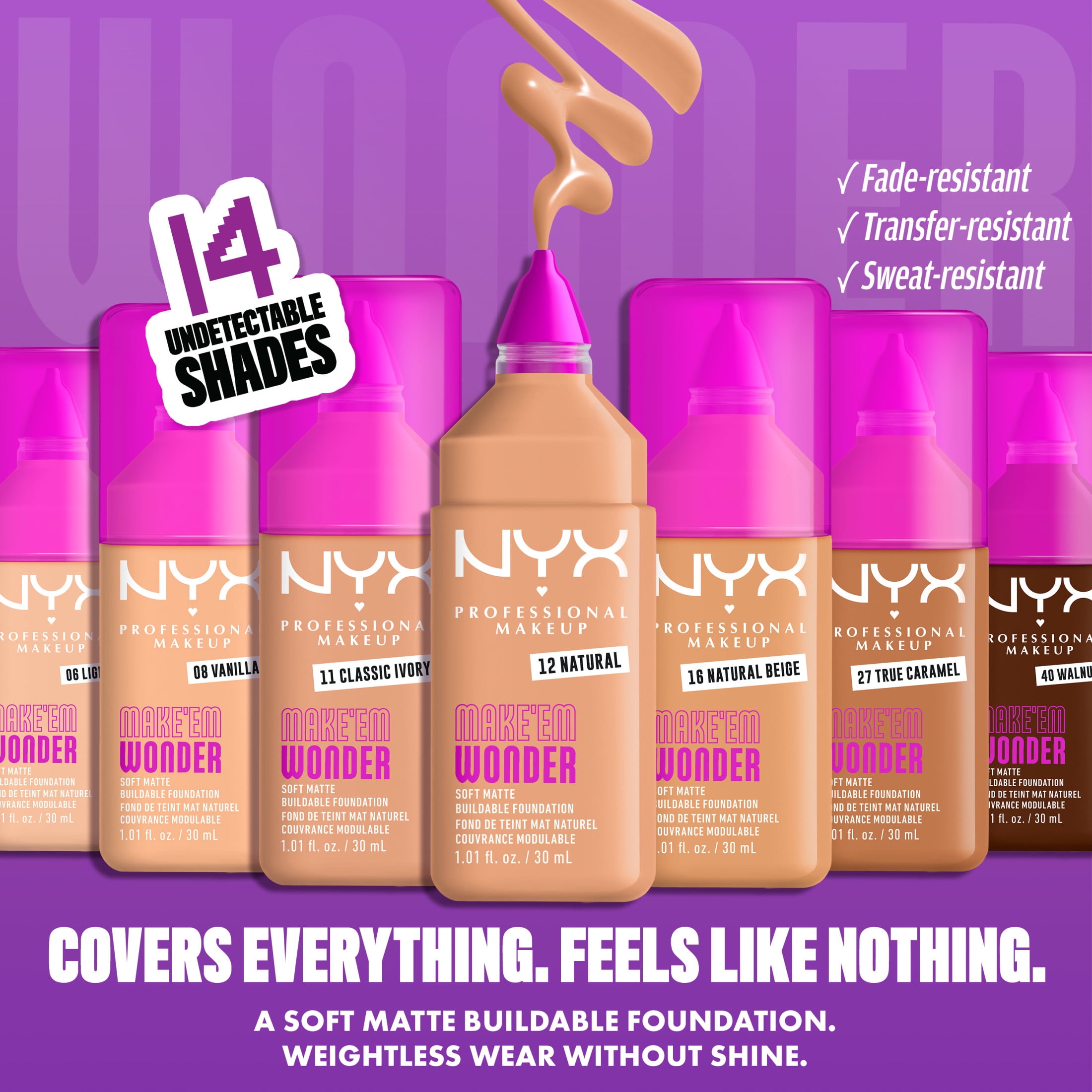 NYX Professional Makeup Make Em Wonder Fond de Teint Mat Naturel, Teinte: Light
