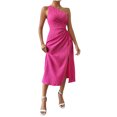 thumbnail image 2 of Ovzne Robes pour Femmes Robe Mode Femmes Couleur Unie Sans Manches Épaule Inclinée Taille Robe Ajourée Grande Taille en Liquidation, 2 of 6
