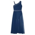 thumbnail image 4 of MSemis Robe de Danse Moderne Jazz Lyrique Sans Manches pour Filles avec Strass Brillants Jupe de Ballet Bleu Marine 16, 4 of 6