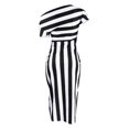 thumbnail image 4 of Ladies Sexy Slant Collar Off Shoulder Waist Striped Irregular Slit Dress, 4 of 6