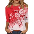 thumbnail image 2 of Xihbxyly Hauts Grande Taille pour Femmes Manches 3/4 Mode Féminine Manches Trois-Quarts Col Rond Rétro Imprimé de Pâques Blouse Ample, 2 of 4