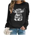 thumbnail image 4 of WEAIXIMIUNG Chandail pour Femmes Chic Chandail d'Automne et d'Hiver pour Femmes 2025 Col Rond Mode Chemise à Imprimé Vache Manches Longues Mode Décontractée Mode Haut de Sortie, 4 of 4