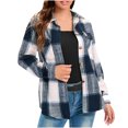 thumbnail image 1 of IROINID Surchemise Courte pour Femmes Col Rabattu à Carreaux Manches Longues Manteau Chemise Sans Capuche Décontracté, Bleu, 1 of 7