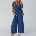 thumbnail image 1 of LSLJS Combinaison Décontractée à Jambes Larges pour Femmes, Couleur Unie, à Manches Courtes, avec Poches à Boutons, One Piece Combinaisons Cadeaux pour Femmes, 1 of 8