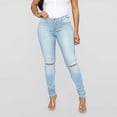 thumbnail image 3 of Bigersell Woman Jeans Plus Size Jeans Summer Stretchy Jeans Ladies Slim Straight Denim Pants Button Closure Light Wash Ripped Tall Jeans Female Loose Mid Waist Long Pants Style J-240 Blue M, 3 of 4