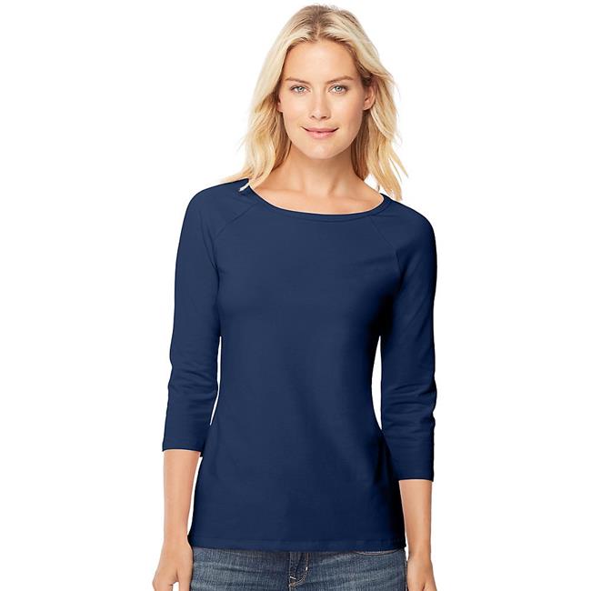 Hanes 00090563950904 T-Shirt à Manches Raglan en Coton Extensible pour Femmes , Marine - 2TG