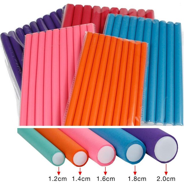 Hair Foam Curler Roller Set 10 Twist Curls Flexi Rods Reusable Cable Ties/Wrap to Organize Cords Length 9.5" Random Color