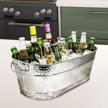Seau à Glace Ovale Galvanisé pour Boissons, Durable, Portable et Léger, Seau à Glace pour Bière, Seaux pour Champagne, Bières, Boissons, Bar, Hôtel