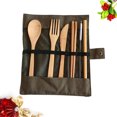 thumbnail image 2 of 6PCS Bamboo Tableware Set Portable Outdoor Flatware Eco-friendly Travel Cutlery Food Serving Kit (Dark Green), 2 of 8