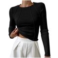 thumbnail image 1 of Yuyuzo Chemises à Manches Longues pour Femmes Automne Col Rond Ajusté Crop Tops sous-Vêtements, 1 of 6