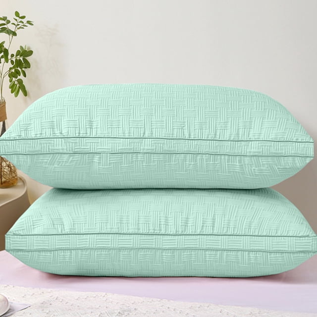 EazyTech Queen Size Knitted Weave Pillow 20x30 Inches Super Soft Breathable Removable Cotton Cover for Comfortable Sleeping Support Green