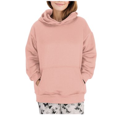 Women's Loose Hoodie Casual Long Sleeve Solid Color Sweatshirts Basic Hooded Pullover Sweatshirt with Pockets Pink S