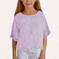 thumbnail image 2 of biudgviw Girls' Cotton Linen Tops Ruffle Half Sleeve Crew Neck Solid Color Loose Tee Shirts Summer Casual Blouses, 2 of 7
