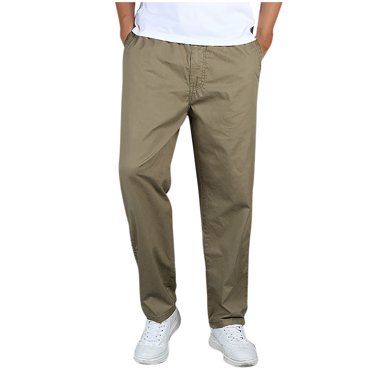 Pantalon Cargo pour Homme Décontracté Uni Jambe Droite Taille Élastique Cordon de Serrage Pantalon de Travail Multiples Poches Pantalon de Randonnée Sport Beige TTTTG