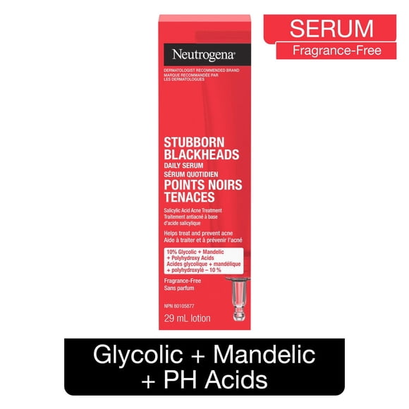 Neutrogena Sérum Quotidien pour Points Noirs Tenaces, AHA, Traitement Antiacné à l'Acide Salicylique, Acides Glycolique + Mandélique + Polyhydroxy, Sans Parfum