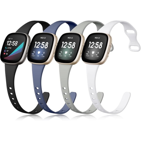 REQO Compatible with Fitbit Versa 4/ Versa 3 Bands/Sense 2/ Sense Bands Women Men, Silicone Thin Sport Accessories, Slim Band for Versa 3/ Versa 4/ Sense/Sense 2 Watch