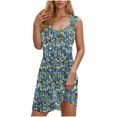 thumbnail image 2 of Ovzne Robes pour Femmes Robe Femme Printemps et Été Vacances Bouton Col en V à Bretelles Robe Haut Grande Taille Robe Maxi Liquidation, 2 of 7
