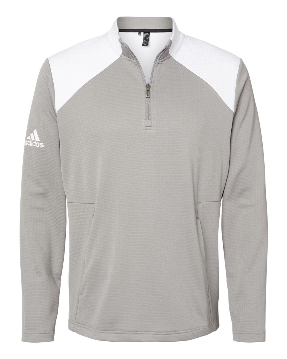 Adidas Mens Textured Mixed Media Quarter-Zip Pullover, 4XL, Grey Three White
