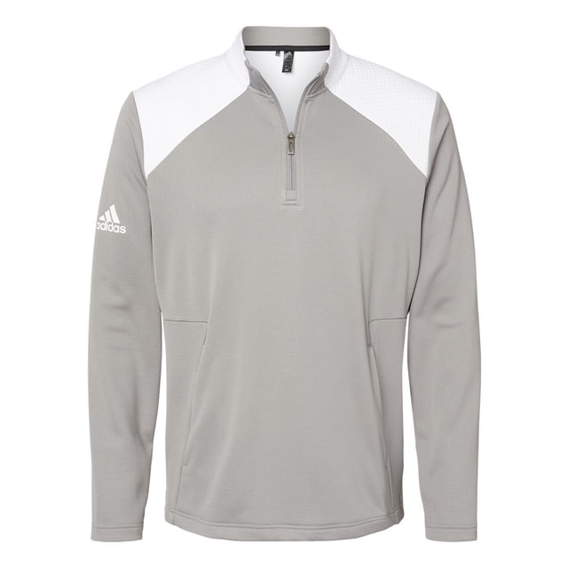 Adidas Mens Textured Mixed Media Quarter-Zip Pullover, 4XL, Grey Three White