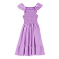 thumbnail image 4 of XIMIN Robes Décontractées pour Filles, Robe Midi à Encolure Carrée Froncée avec Manches à Volants et Poches, Sans Manches, Fluide, Robe d'Été pour la Plage, les Vacances et le Quotidien (Violet, 9-10 Ans), 4 of 5
