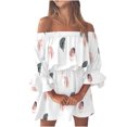 thumbnail image 2 of Robe Courte Élégante pour Femme Été Aguichant Décontractée à Épaules Dénudées Manches Évasées Unie et Imprimée Robes Combinaison Robe en Liquidation, 2 of 5