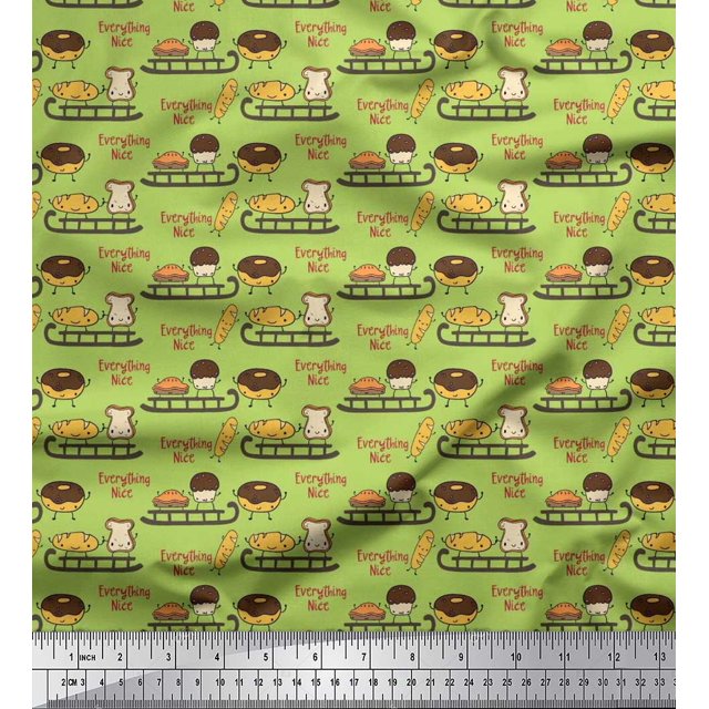 Soimoi Cotton Poplin Fabric Sleigh,Bread & Hot Dog Food Print Fabric by The Yard 42 Inch Wide