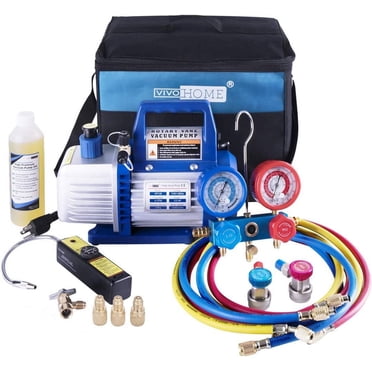 SPECSTAR 110V 1/3 HP 4CFM Pompe à Vide à un Seul Étage et Ensemble de Manomètre de Collecteur CA R134a avec Sac de Transport pour Détecteur de Fuite pour CVC Climatisation Réfrigération Recharge Homologué ETL