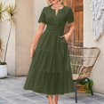 thumbnail image 1 of Ovzne Robes Grande Taille pour Femmes aux Formes Robe Décontractée pour Femmes Imprimée Plissée Taille Élastique Sans Manches Robe à Col en V Robe d'Été à Manches Courtes Liquidation, 1 of 5