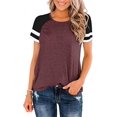 thumbnail image 1 of Nouveau T-Shirt Col Rond pour Femmes Manches Courtes Blouse Décontractée à Blocs de Couleur, 1 of 2