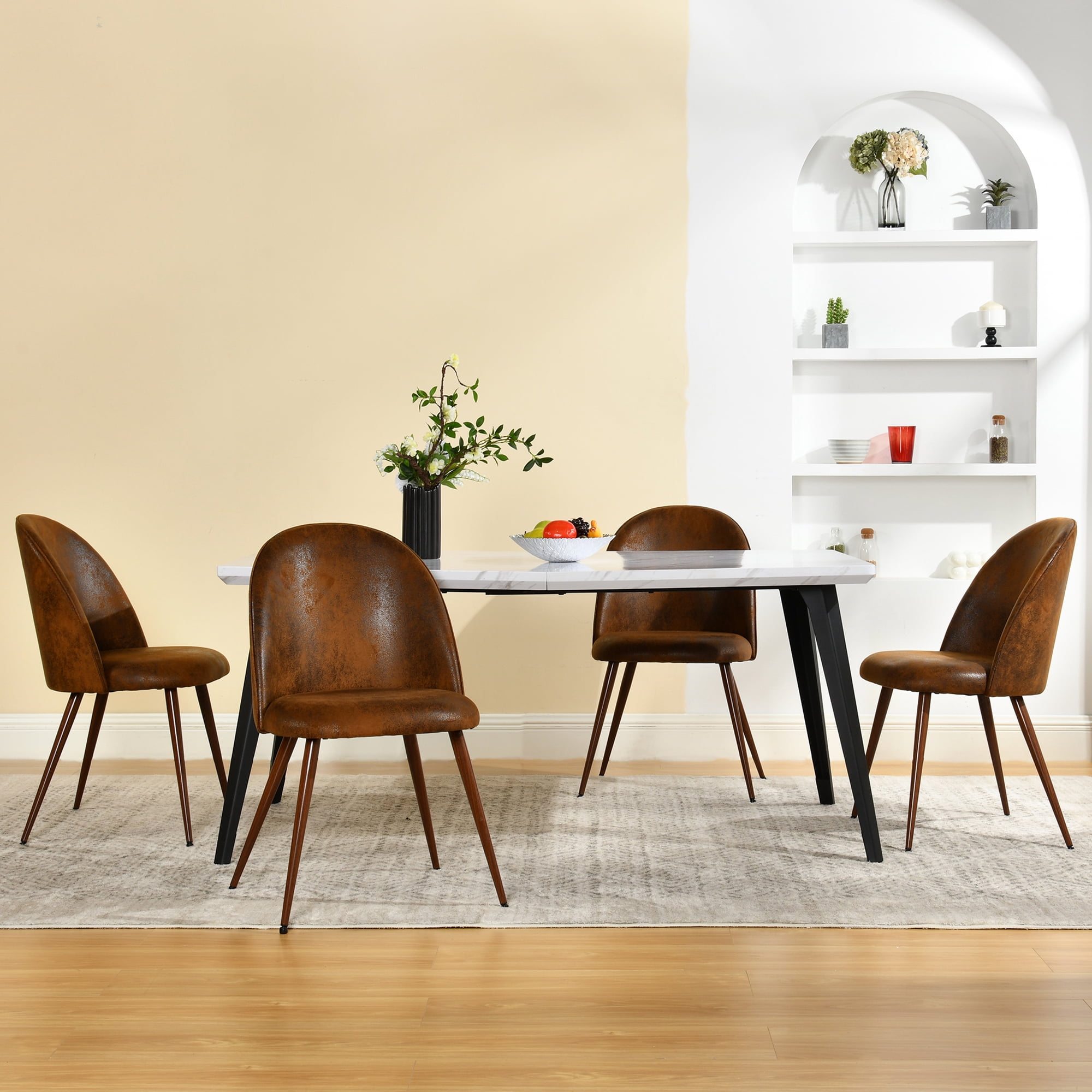 Ensemble de salle à manger Homy Casa 5 pièces, table rectangulaire imitation noyer avec chaises rembourrées