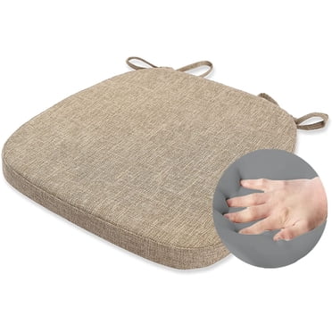 FFIY Chair Cushion with Ties for Dining Chairs - Memory Foam Non Slip Kitchen Chair Pad and Dining Seat Cushion with Machine Washable Cover [16.5 x 16.2 Inches] - Dark Beige