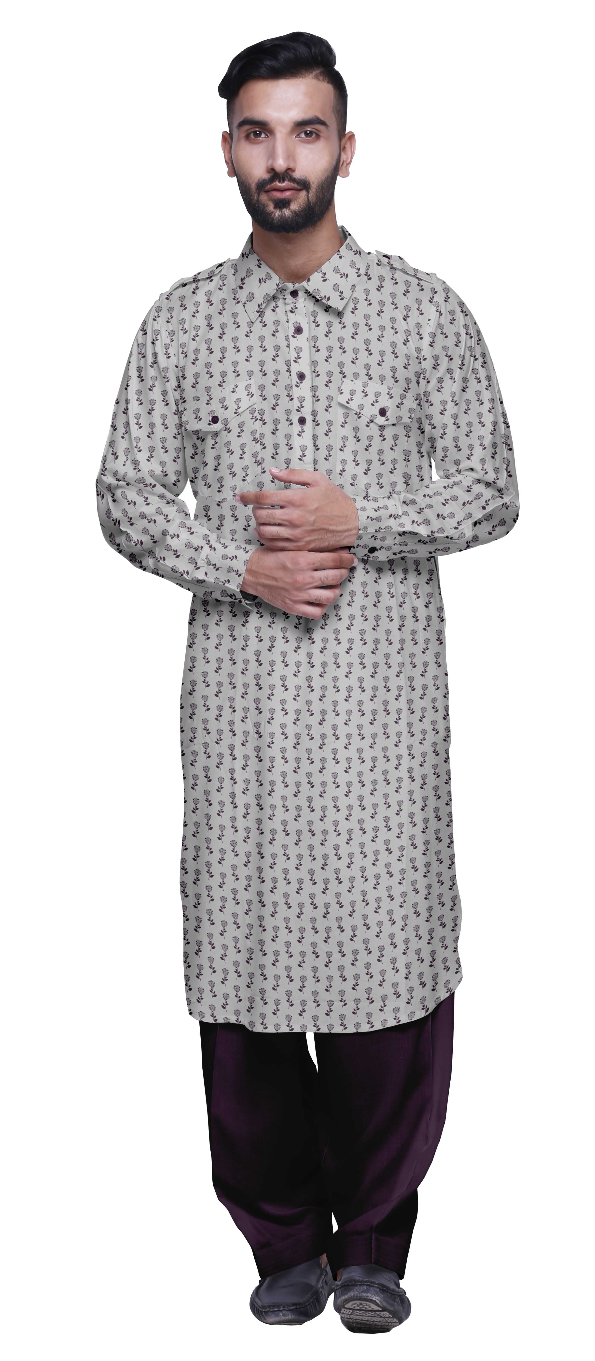 Atasi Kurta-Pyjama Punjabi pour Hommes, Ensemble Kurta-Pyjama Décontracté Imprimé pour Hommes