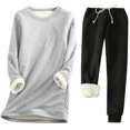 thumbnail image 1 of Pisexur Ensembles 2 Pcs pour Femmes Ensembles de Pyjama en Molleton Chaud pour Femmes 2 Pcs Chandail à Col Rond Pantalon de Pyjama Ample Vêtements de Détente Décontractés Tenues d'Hiver Surdimensionnées Grande Taille P-5TG, 1 of 2