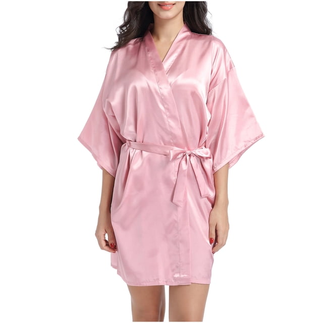Tqcoqu Women Hot Fix Casual Solid Color Simulated Silk Home Clothing Robes