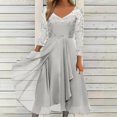 thumbnail image 1 of EGNMCR Robes de Soirée pour Femmes, Robes Formelles pour Femmes, Robes de Cocktail pour Femmes Femmes Unies à Manches Longues Col Rond Dentelle Mousseline Maille Taille Robes de Fête Jupe en Mousseline pour Femmes, 1 of 6