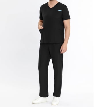 LSLJS Men Scrubs Set - Men Working Uniform Pocket Short Sleeve Blouse+Long Pants Two-Piece Sets, Mens Scrubs Set Gifts for Men
