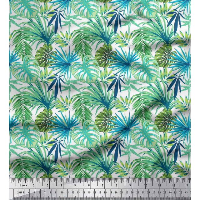 Soimoi Poly Georgette Fabric Tropical Leaves Printed Craft Fabric by The Yard 42 Inch Wide