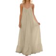 thumbnail image 1 of Tauxra Robe Maxi Sans Manches à Col en V pour Femmes, Robe Dos Nu à Bretelles Spaghetti Ajustables avec Ourlet à Volants, Robe Longue Décontractée Plissée Unie, 1 of 6