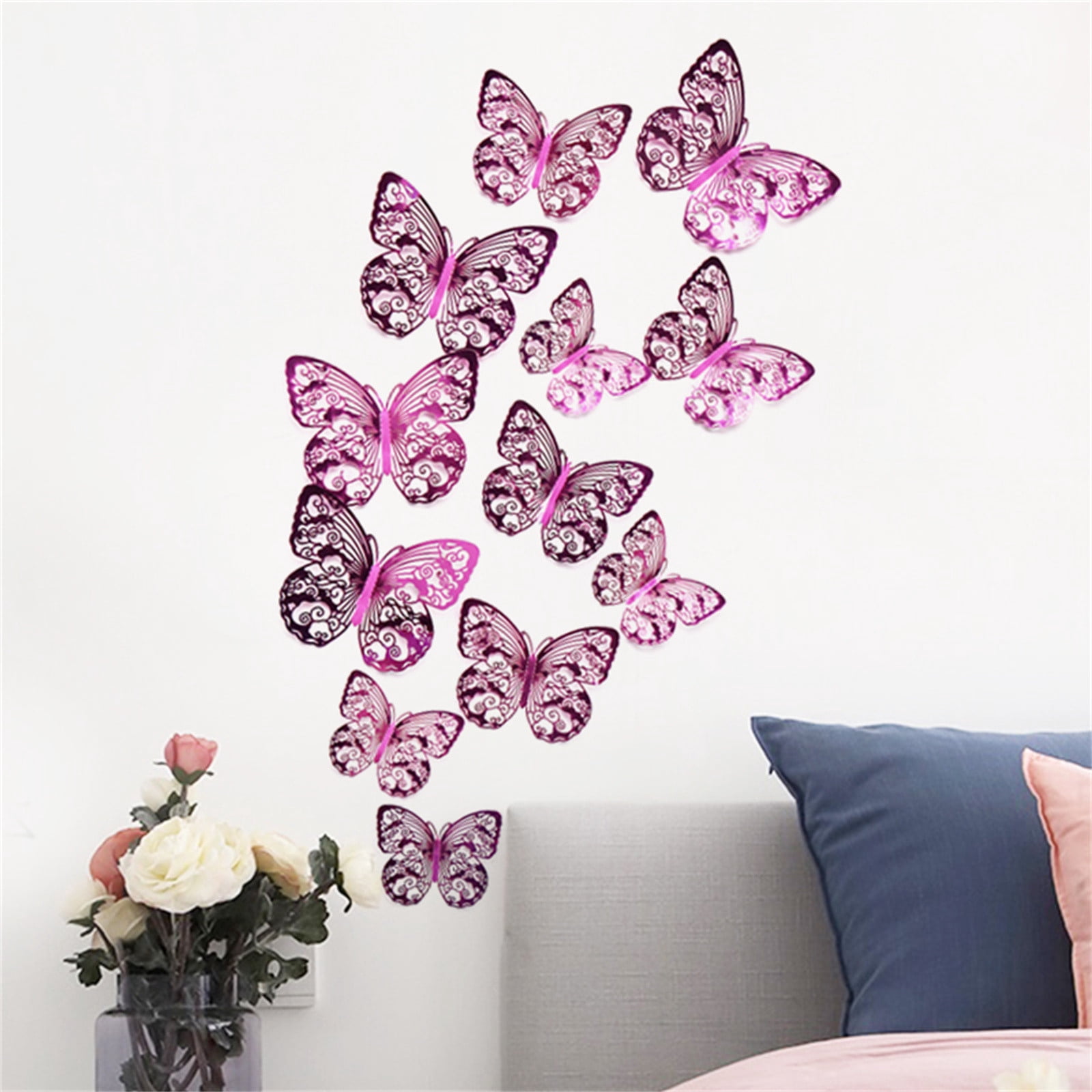 TIMIFIS Décoration Maison 12 Pcs Autocollant Mural Papillon Creux Texture Métal 3D DecorFall