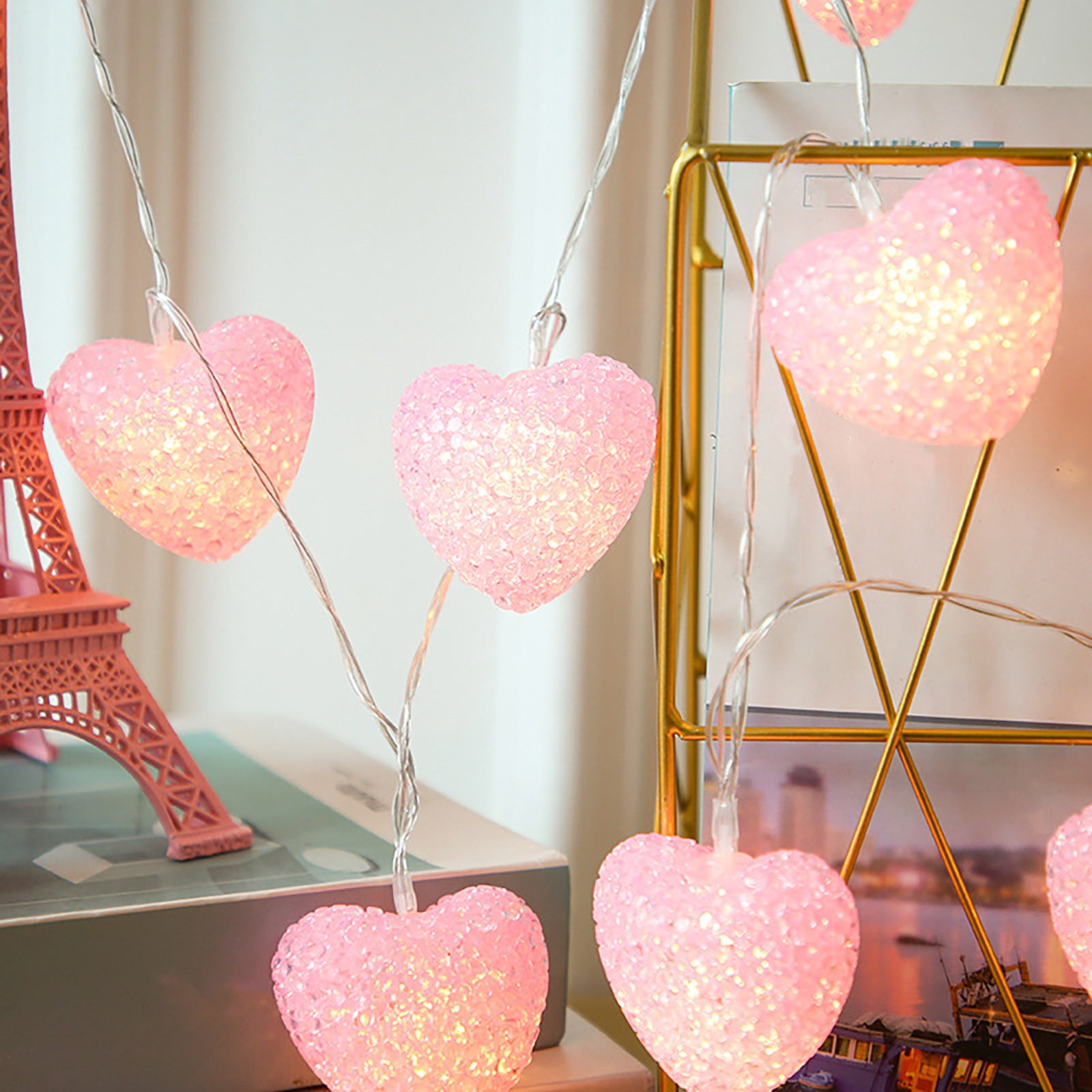 TOUMENY Heart String LED Lights, Valentine's Day Wedding Party Decorations, Flexible Copper Wire for Indoor Outdoor Holiday Lighting
